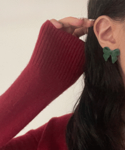 [4color/은침]스웨이드 벨벳 리본 연말 크리스마스 파티 은침 귀걸이