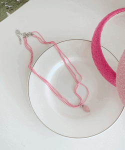 [ 핑크공주 환영 ] 로즈석 원석 스트로베리 핑크 유니크 체인 컬러 목걸이